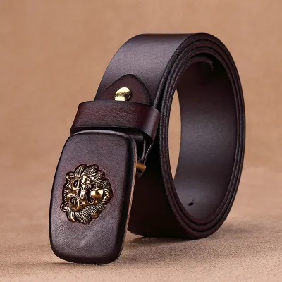 Cowhide Genuine Leather Men’s Belt – Retro Smooth Buckle Alloy Waistband